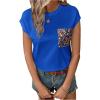 imageOYOANGLE Womens Summer Casual Funny Tee Cute Top Sequin Pocket Front Short Sleeve TShirtRoyal Blue