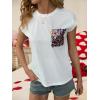 imageOYOANGLE Womens Summer Casual Funny Tee Cute Top Sequin Pocket Front Short Sleeve TShirtWhite