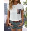 imageOYOANGLE Womens Summer Casual Funny Tee Cute Top Sequin Pocket Front Short Sleeve TShirtWhite