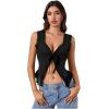 imageOYOANGLE Womens Summer Casual Tie Front Top Sleeveless V Neck Lace Trim Going Out Crop BlouseBlack