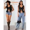 imageOYOANGLE Womens Summer Casual Tie Front Top Sleeveless V Neck Lace Trim Going Out Crop BlouseBlack