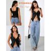 imageOYOANGLE Womens Summer Casual Tie Front Top Sleeveless V Neck Lace Trim Going Out Crop BlouseBlack