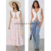 imageOYOANGLE Womens Summer Casual Tie Front Top Sleeveless V Neck Lace Trim Going Out Crop BlouseWhite