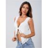 imageOYOANGLE Womens Summer Casual Tie Front Top Sleeveless V Neck Lace Trim Going Out Crop BlouseWhite