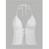 imageOYOANGLE Womens Texture Tie Front Halter Cami Top Deep V Neck Sleeveless Open Back Camisole TopsWhite