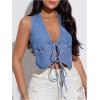 imageOYOANGLE Womens Tie Front Crop Denim Vest Y2K Sleeveless Jean Tank Tops StreetwearDenim Blue