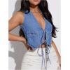 imageOYOANGLE Womens Tie Front Crop Denim Vest Y2K Sleeveless Jean Tank Tops StreetwearDenim Blue