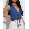 imageOYOANGLE Womens Tie Front Crop Denim Vest Y2K Sleeveless Jean Tank Tops StreetwearMedium Wash