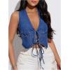 imageOYOANGLE Womens Tie Front Crop Denim Vest Y2K Sleeveless Jean Tank Tops StreetwearMedium Wash