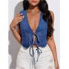 imageOYOANGLE Womens Tie Front Crop Denim Vest Y2K Sleeveless Jean Tank Tops StreetwearMedium Wash
