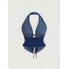imageOYOANGLE Womens Vintage Tie Front Cut Out Denim Halter Tops Open Back Crop Jean Vest StreetwearDark Wash
