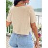 imageOYOANGLE Womens Waffle Knit Cropped Tee Top Deep V Neck Short Sleeve T Shirt Loose Casual Ribbed Crop TopsApricot