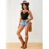 imageOYOANGLE Womens Y2K Fringe Sleeveless Spaghetti Strap Faux Suede Vintage Hippie Crop Top BlouseBlack