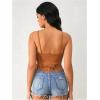 imageOYOANGLE Womens Y2K Fringe Sleeveless Spaghetti Strap Faux Suede Vintage Hippie Crop Top BlouseBrown