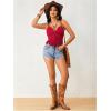 imageOYOANGLE Womens Y2K Fringe Sleeveless Spaghetti Strap Faux Suede Vintage Hippie Crop Top BlouseRed