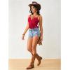 imageOYOANGLE Womens Y2K Fringe Sleeveless Spaghetti Strap Faux Suede Vintage Hippie Crop Top BlouseRed