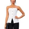 imageOYOANGLE Summer Going Out Tops for Women 2025 Button Front Sleeveless Strapless Tube TopBeige