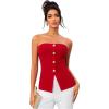 imageOYOANGLE Summer Going Out Tops for Women 2025 Button Front Sleeveless Strapless Tube TopDark Red