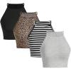 imageOYOANGLE Womens 4 Pack Leopard Print Crew Neck Cami Top Striped Sleeveless Crop Tank TopsBlack Brown Grey
