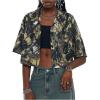 imageOYOANGLE Womens Button Down Camo Print Blouses Collared Short Sleeve Crop Shirts Top StreetwearGreen