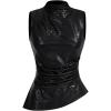 imageOYOANGLE Womens Crocodile Embossed PU Leather Mock Neck Tank Top Ruched Asymmetrical Hem Sleeveless TopsBlack