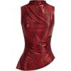 imageOYOANGLE Womens Crocodile Embossed PU Leather Mock Neck Tank Top Ruched Asymmetrical Hem Sleeveless TopsRed