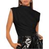 imageOYOANGLE Womens Elegant Mock Neck Ruched Tank Top Sleeveless Business Casual Work TopsBlack