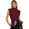imageOYOANGLE Womens Elegant Mock Neck Ruched Tank Top Sleeveless Business Casual Work TopsMaroon