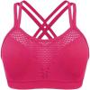 imageOYOANGLE Womens Fishnet Wireless Sports Bra Criss Cross Back Knitted Crop Tops Push Up Workout BralettesHot Pink