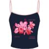 imageOYOANGLE Womens Floral Print Y2K Camisoles Spaghetti Strap Slim Fit Crop Tank TopsDeep Blue