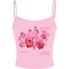 imageOYOANGLE Womens Floral Print Y2K Camisoles Spaghetti Strap Slim Fit Crop Tank TopsPink