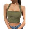 imageOYOANGLE Womens Glitter Sparkly Sleeveless Tie Backless Ruched Crop Halter Tops Party ClubwearArmy Green