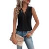 imageOYOANGLE Womens Guipure Lace V Neck Vest Tank Top Sleeveless Workwear Office BlouseBlack
