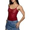 imageOYOANGLE Womens Lace Sheer Scoop Neck Cami Top Spaghetti Strap Tank Tops Slim Fitted CamisoleBurgundy