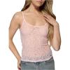 imageOYOANGLE Womens Lace Sheer Scoop Neck Cami Top Spaghetti Strap Tank Tops Slim Fitted CamisolePink
