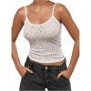 imageOYOANGLE Womens Lace Sheer Scoop Neck Cami Top Spaghetti Strap Tank Tops Slim Fitted CamisoleWhite