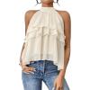 imageOYOANGLE Womens Layered Ruffle Hem Sleeveless Halter Chiffon Blouse Flowy Tank TopsBeige