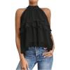 imageOYOANGLE Womens Layered Ruffle Hem Sleeveless Halter Chiffon Blouse Flowy Tank TopsBlack