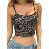 imageOYOANGLE Womens Leopard Print Spaghetti Strap Crop Cami Tops Scoop Neck Sleeveless Tank TopBlack and Brown