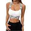 imageOYOANGLE Womens Letter Backless Workout Running Tank Tops Strappy Criss Cross Fitted Crop Top Yoga Gym ShirtsWhite