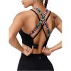imageOYOANGLE Womens Letter Print Criss Cross Back Sports Bras Seamless Wireless Strappy Athletic Yoga Crop TopsBlack