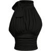 imageOYOANGLE Womens Mock Neck Tie Knot Tank Tops Sleeveless Slim Fit Ruched Elegant Work BlousesBlack