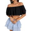 imageOYOANGLE Womens Off Shoulder Short Sleeve Ruffle Blouse Summer Vacation Crop TopsBlack