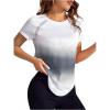 imageOYOANGLE Womens Ombre Raglan Short Sleeve Workout T Shirt Crew Neck Curved Hem Gym Athletic Shirt TopsGrey