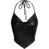 imageOYOANGLE Womens PU Leather Going Out Top Summer Sleeveless Draped Halter Crop Tank Cami TopBlack