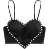 imageOYOANGLE Womens Pearls Trim Asymmetrical Hem Cami Crop Top Sleeveless Backless Spaghetti Strap CamisoleBlack