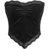imageOYOANGLE Womens Ruched Lace Trim Strapless Asymmetrical Hem Velvet Bandana Crop Tube TopBlack