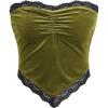 imageOYOANGLE Womens Ruched Lace Trim Strapless Asymmetrical Hem Velvet Bandana Crop Tube TopOlive Green