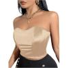 imageOYOANGLE Womens Satin Strapless Tube Top Solid Sleeveless Bandeau Crop Tops Party Night Out Corset TopBeige