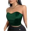 imageOYOANGLE Womens Satin Strapless Tube Top Solid Sleeveless Bandeau Crop Tops Party Night Out Corset TopDark Green